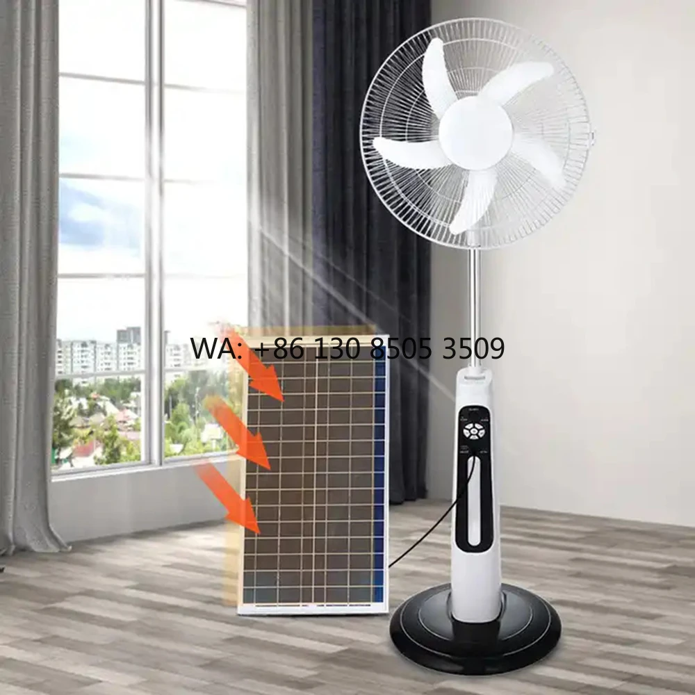 

16/18 Inches 5 Blade Rechargeable Solar Stand Fan with AC DC 12V Charging Panel and Battery Max Output