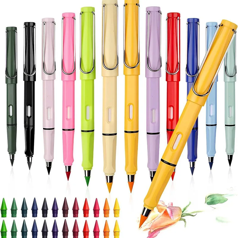 12pcs/set Color Eternal Pencil Can Be Wiped Magic Replace Head Eco Friendly Student Painting Kids Gift Draw School Supply Gifts