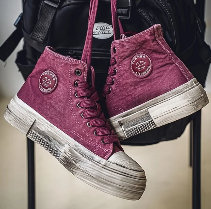 2026 Retro Unisex Distressed Canvas Shoes High Top Dirty Sole Sneakers Middle Cut Women Men Solid Color Sport Shoes Autumn