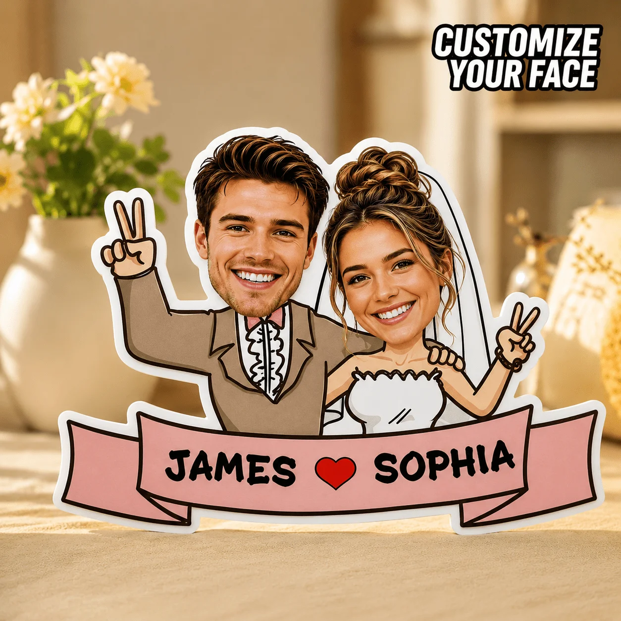 Personalized Couple Photo Shaped Pillow, Wedding Outfit Custom Picture Decorative Cushion, 60cm Large Size Accent Pillow for Sof