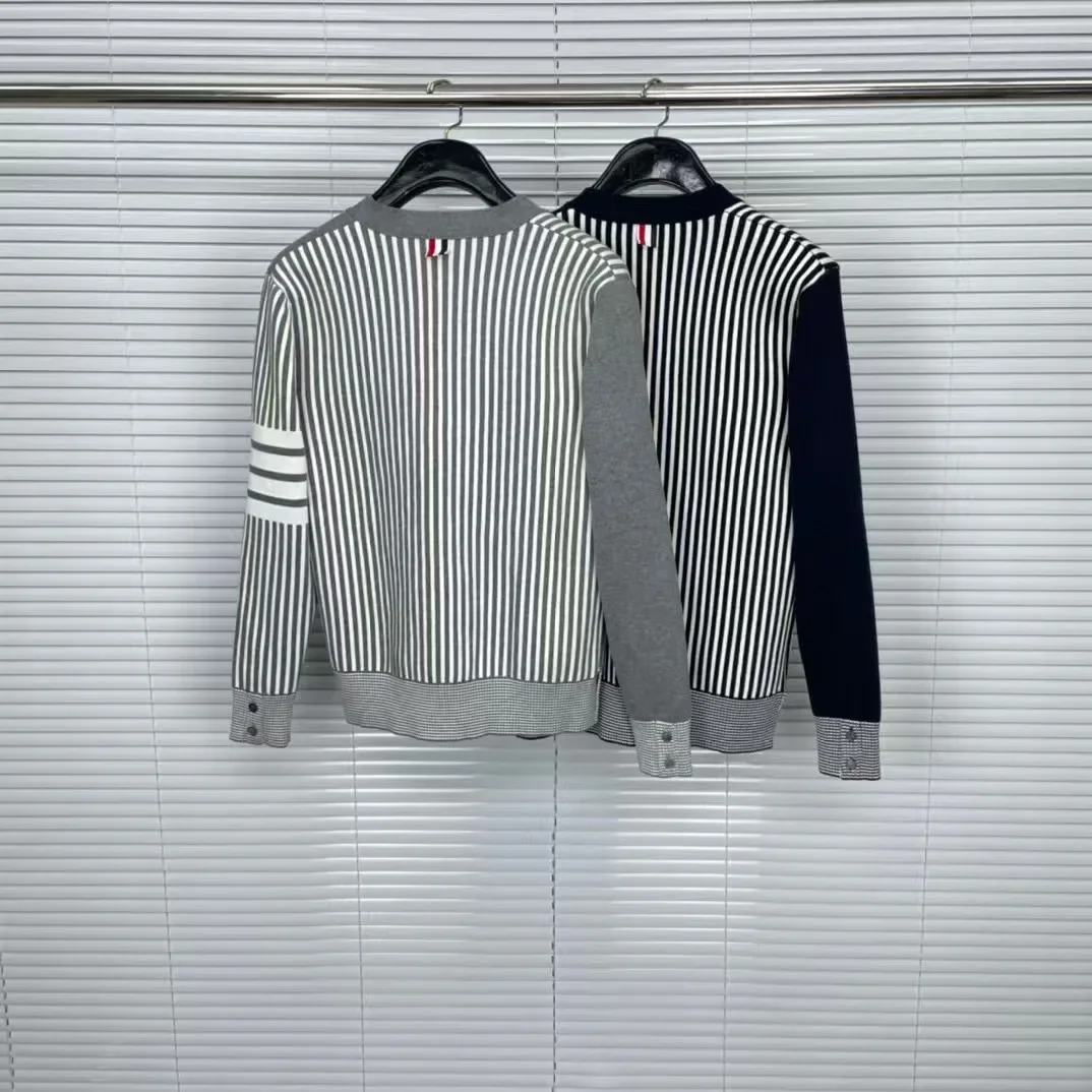 Dongguang Brand Factory Direct Sales TB Left Right Color Block Cardigan New Men's Wear Button Stripe Autumn/Winter Jacket Trendy