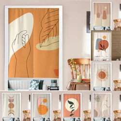 Nordic Morandi Abstract Doorway Curtain Room Plant Leaf Noren Linen Drapes Japanese Style for Partition Curtain Home Decoration