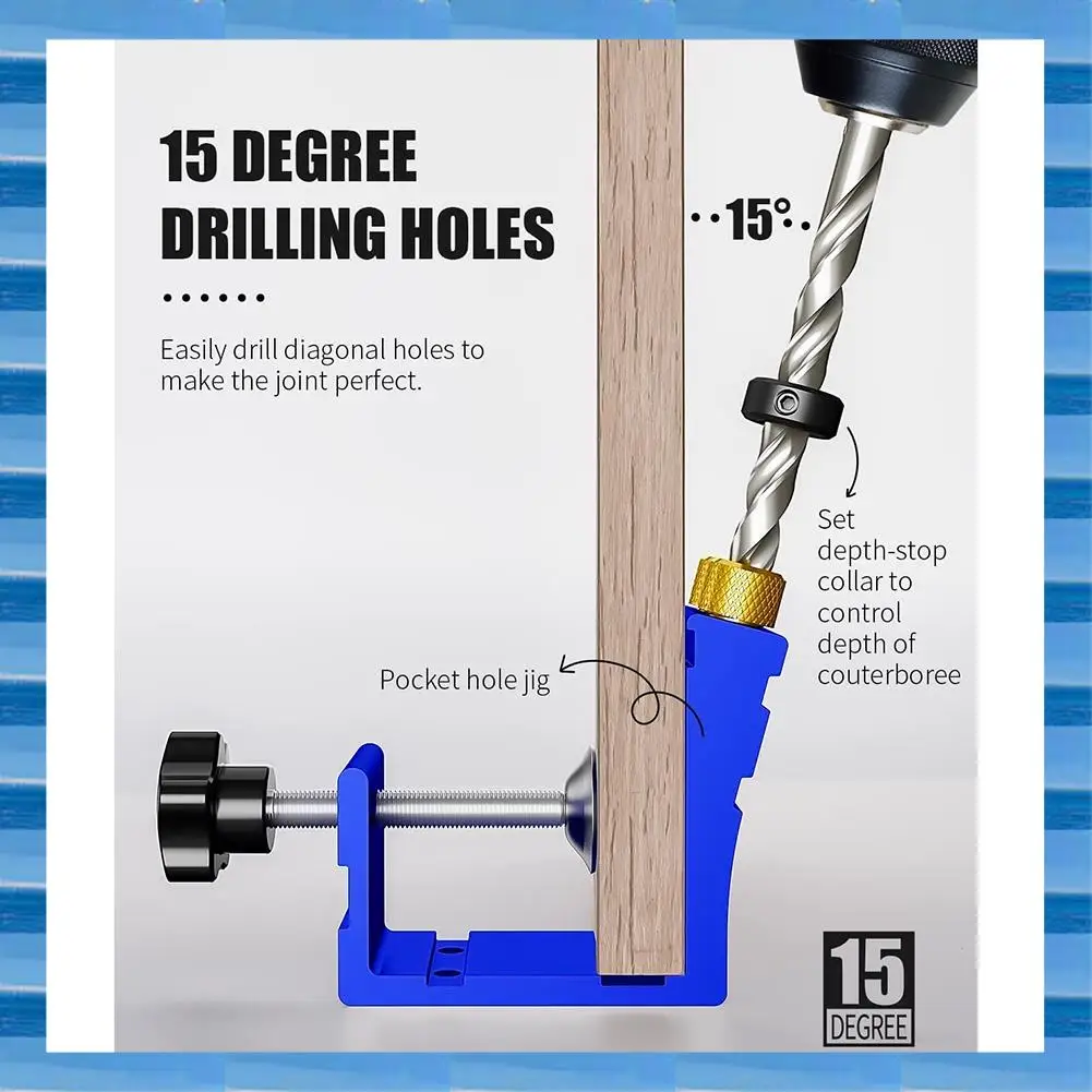

AT53 1 Set Pocket Screw Jig For 15° Angled Holes, For Woodworking Angle Drilling Holes A