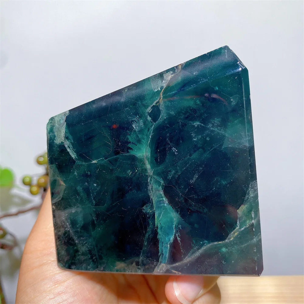 

Natural Crystals Ocean Blue Fluorite Freeform Feather Rainbow Healing Stones High Quality Wholesale Decoration Room Decor Gift