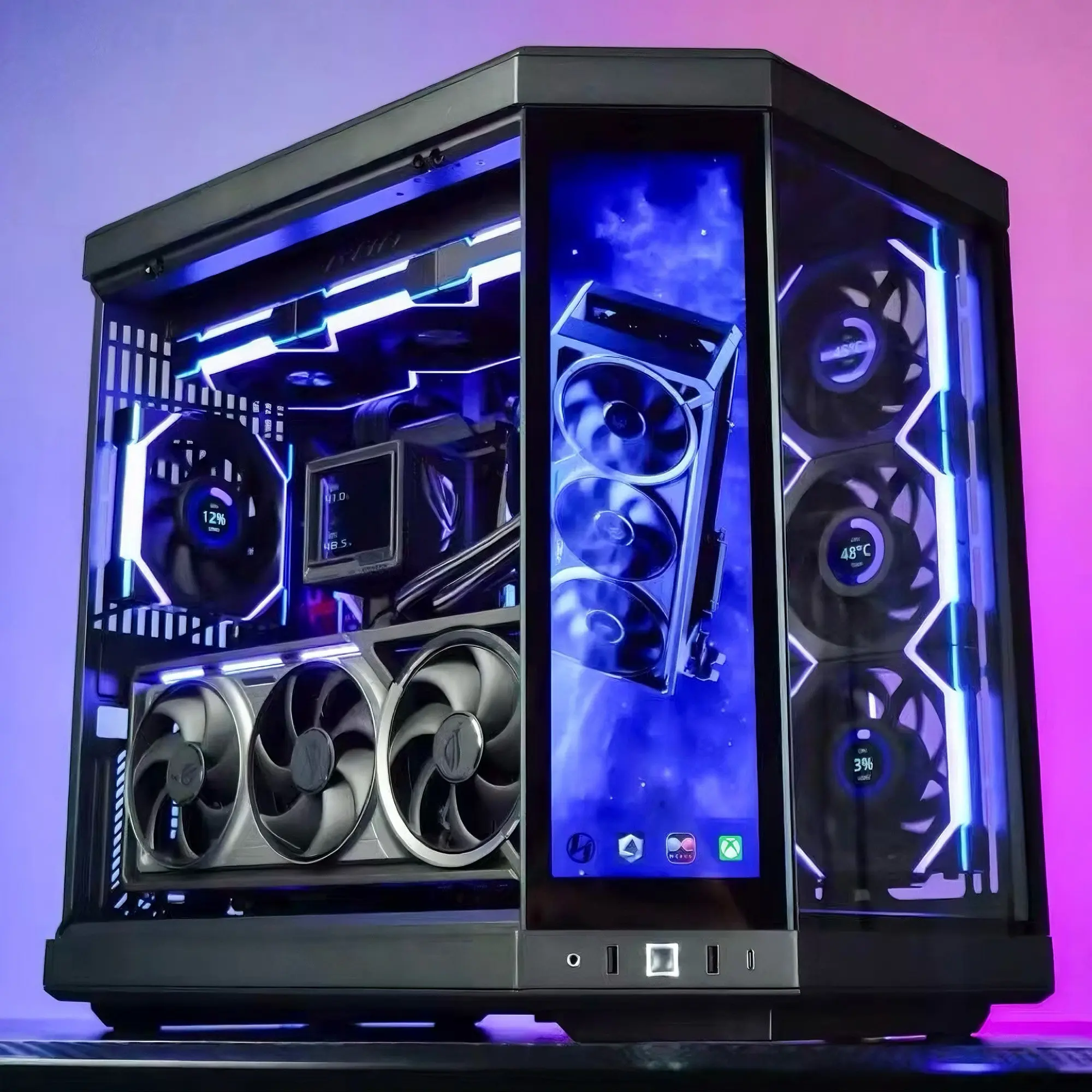 Touch screen version panoramic side through fish tank sea view room chassis double 360 water cooling spot e-sports game desktop