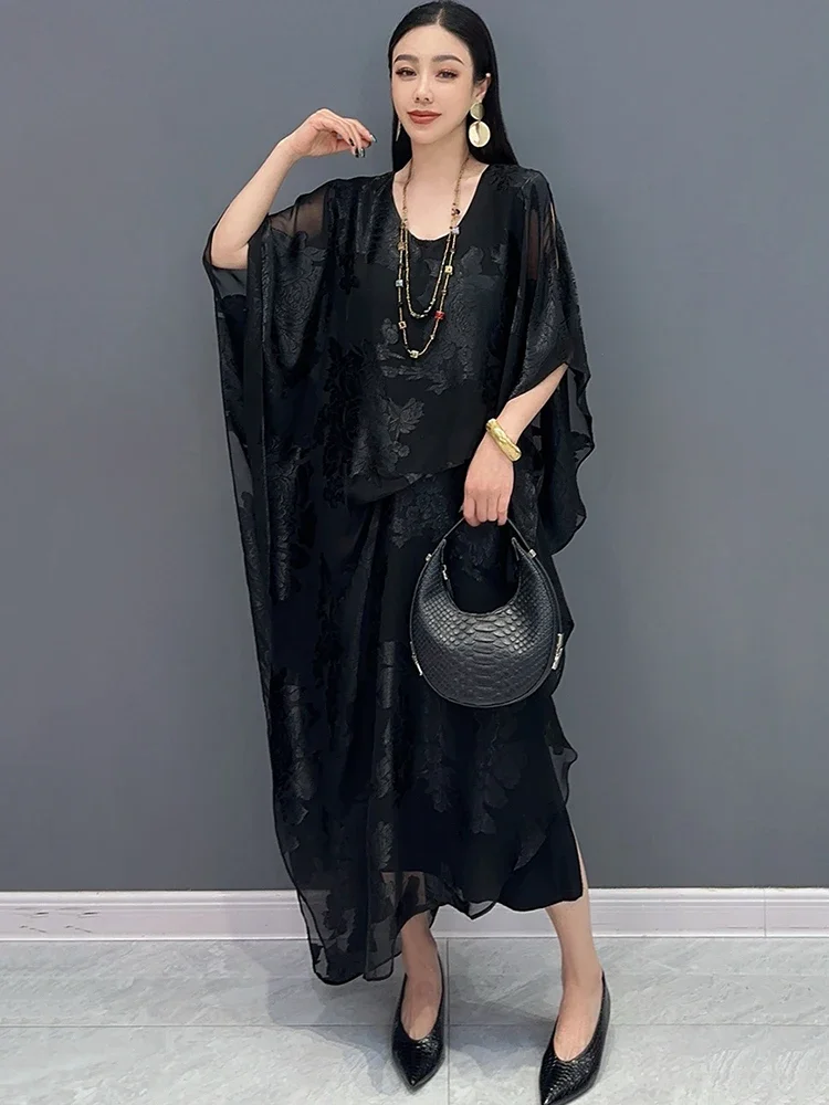 XITAO Chinese Style Jacquard Weave Fashion Dress Advanced Sense Temperament Irregular O-neck Summer Women New Dress GJ1061