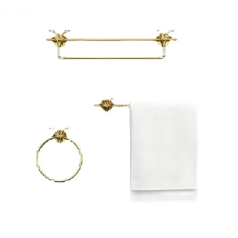 Brass Antler Towel Rack Bathroom Gold-plated Accessories Decorative Perforation-free Wall-mounted Storage