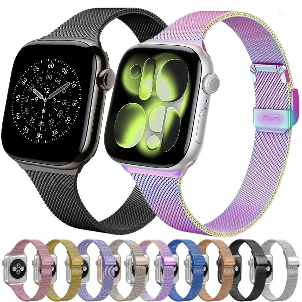 

Milanese Strap for Apple Watch 44mm 40mm 45mm 41mm 46mm 42mm 49mm Metal Bracelet For iWatch Series 11 10 Ultra 9 8 7 6 5 SE Band