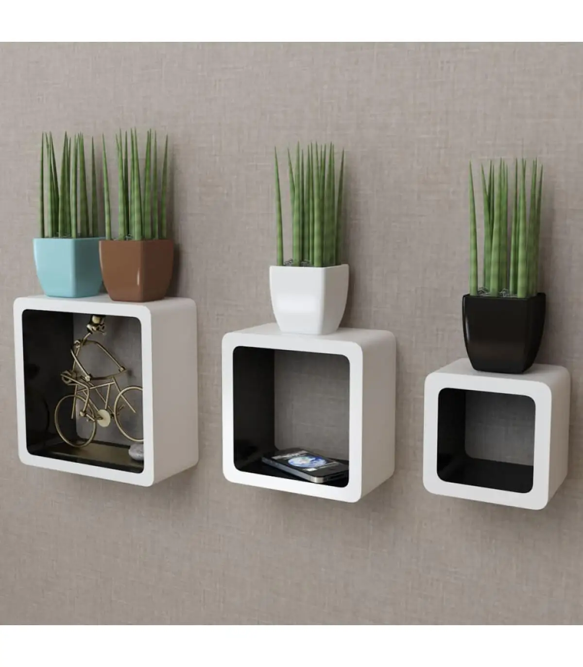 Shelves and shelves 3 cubic shelves material MDF white/black suspended Books/DVD