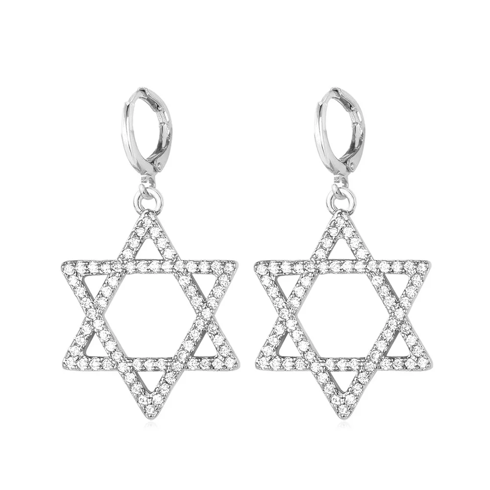 ChainsPro David Star Earrings for Women Gold Silver Color White Cubic Zirconia Drop Earrings Jewish Religious Jewelry