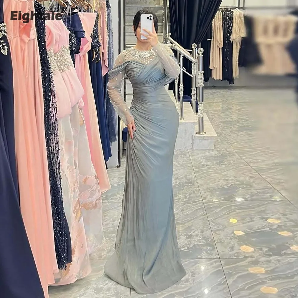 

Eightale арабское вечернее платье со складками по индивидуальному заказу мусульманское трапециевидное платье длиной до пола, свадебное платье для выпускного вечера, Vestidos De Gala