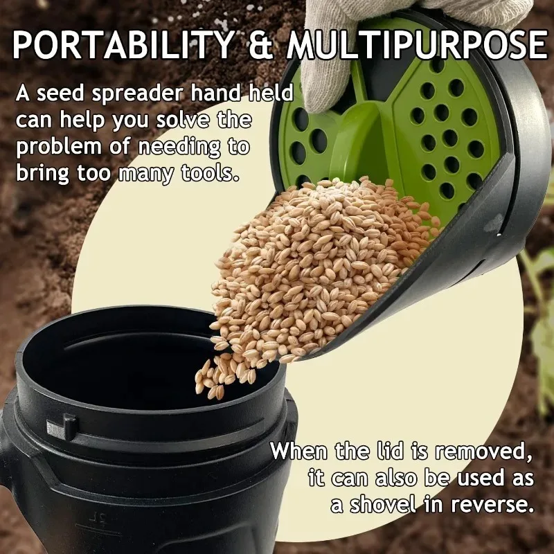 Heavy Duty Hand Spreader Shaker 80oz Multi-ใช้ปรับประตูสําหรับหญ้าเมล็ดปุ๋ยน้ําแข็งละลายเกลือหิมะ YARD Care