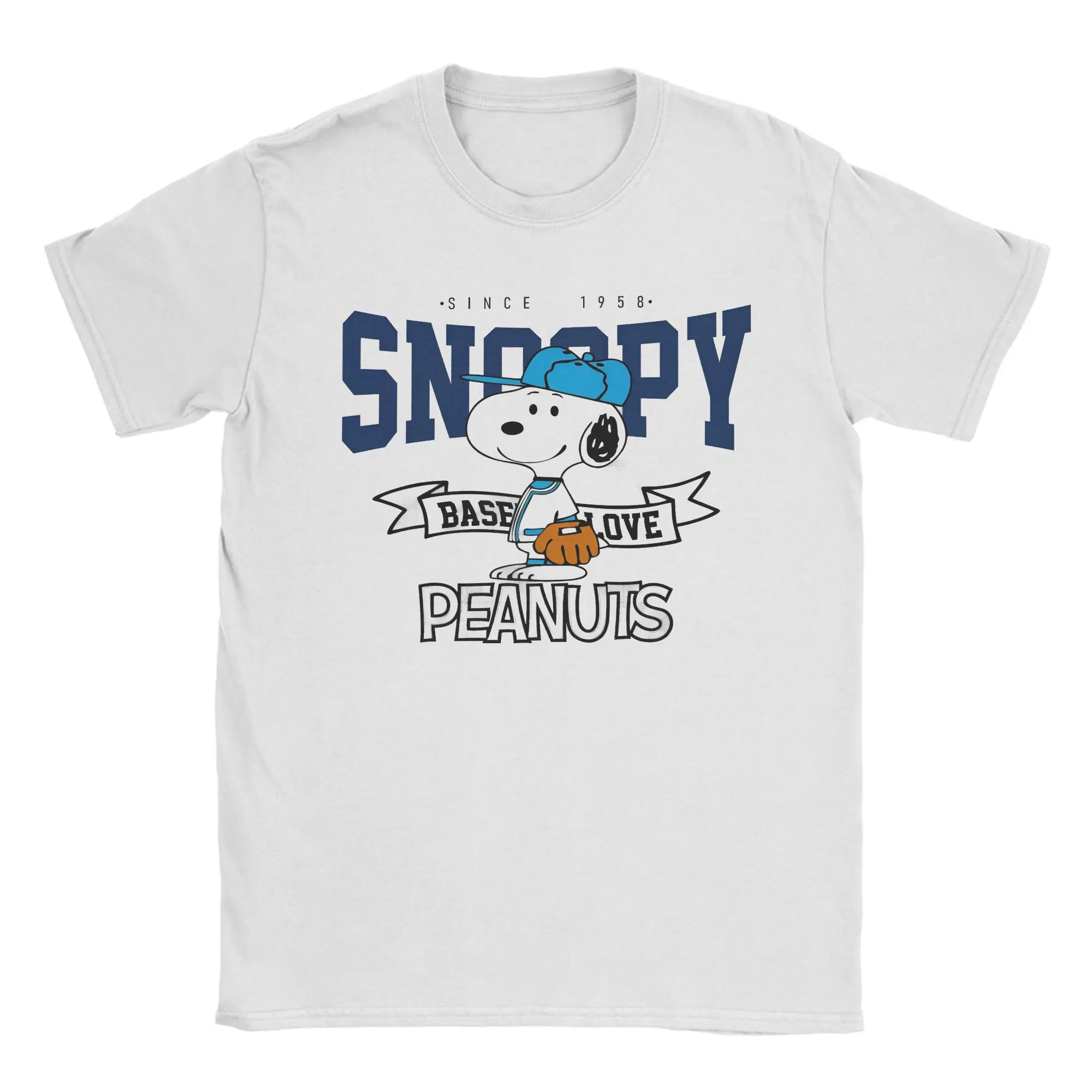 Print Snoopy Since 1958 T-Shirt Herren-T-Shirt aus Baumwolle, kurzärmelig, Rundhalsausschnitt, Sommer-Top-T-Shirt