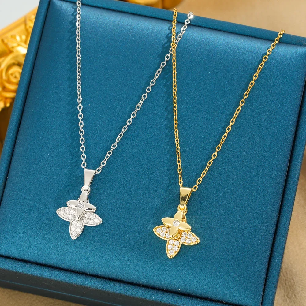 Совершенно новое простое и элегантное женское ожерелье с двойным четырехлистным клевером в корейском стиле из титановой стали.