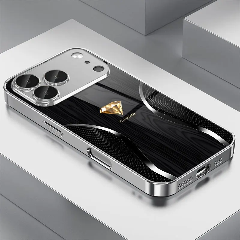 Luxury Golden Diamond Wood Grain Mirror Phone Case for iPhone18 17 promax /16/15/14/13/12ProMax/11/11Pro Anti-drop protection