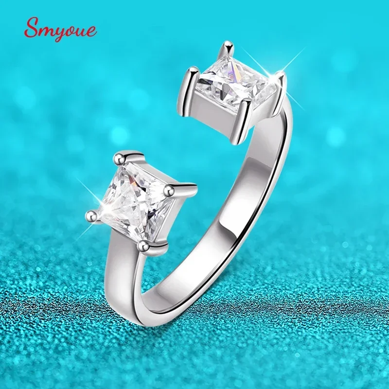 Smyoue 1CTTW 4,5mm anillos de moissanita certificados GRA de corte princesa para mujer ajustable 100% Plata de Ley 925 banda para fiesta de boda