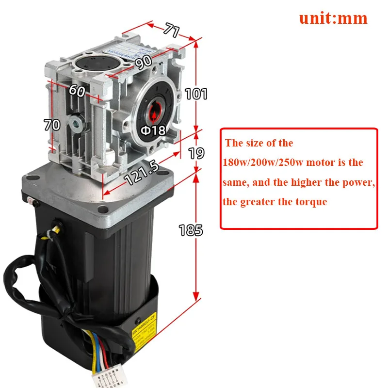 180W 200W 250W AC Adjustable Gearbox Motor with NMRV040 Turbine Reducer & Speed Controller Set, Output Hole 18mm for Conveyor
