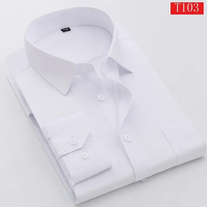 Men\'s 100% pure Cotton Long Sleeve Solid/striped Basic Dress Shirts Single Patch Pocket Formal  Regular Fit Office  Shirt