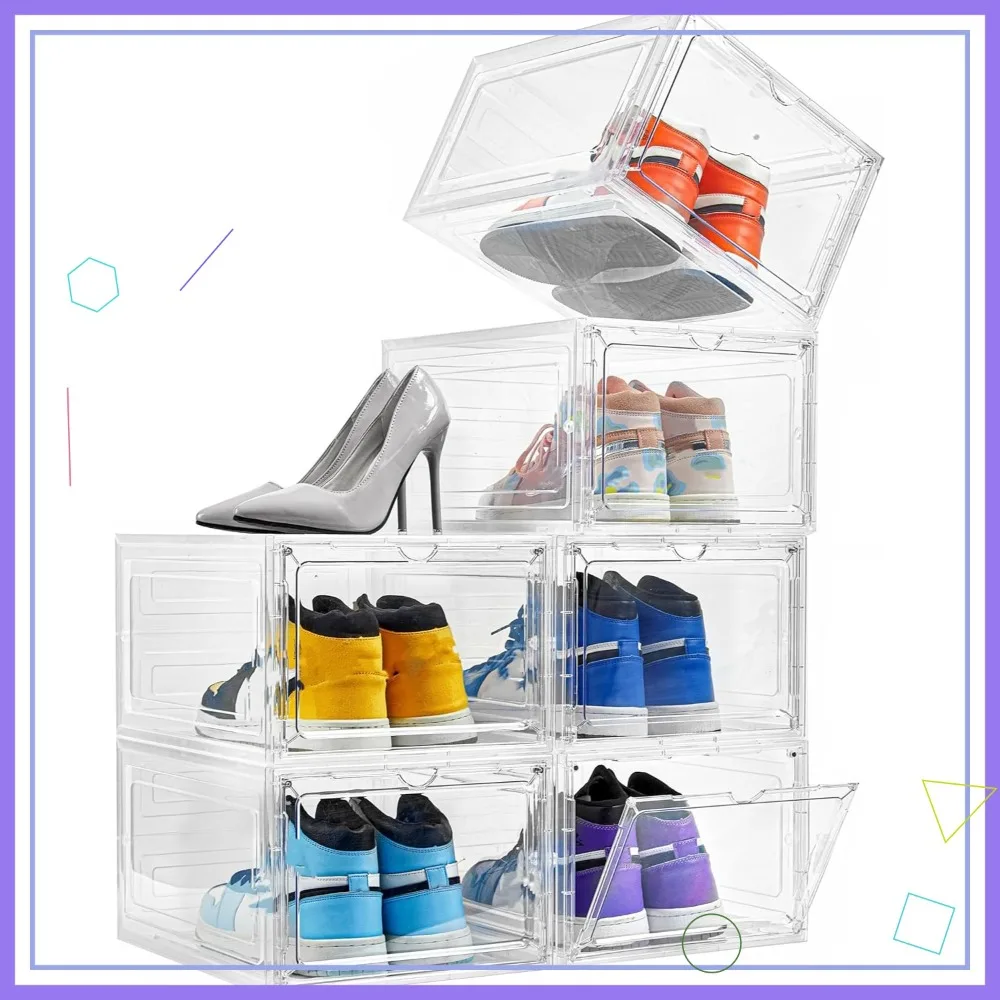 

Набор из 6 штабелируемых коробок для обуви с прозрачной дверцей, для хранения и демонстрации кроссовок до размера 12 (US)