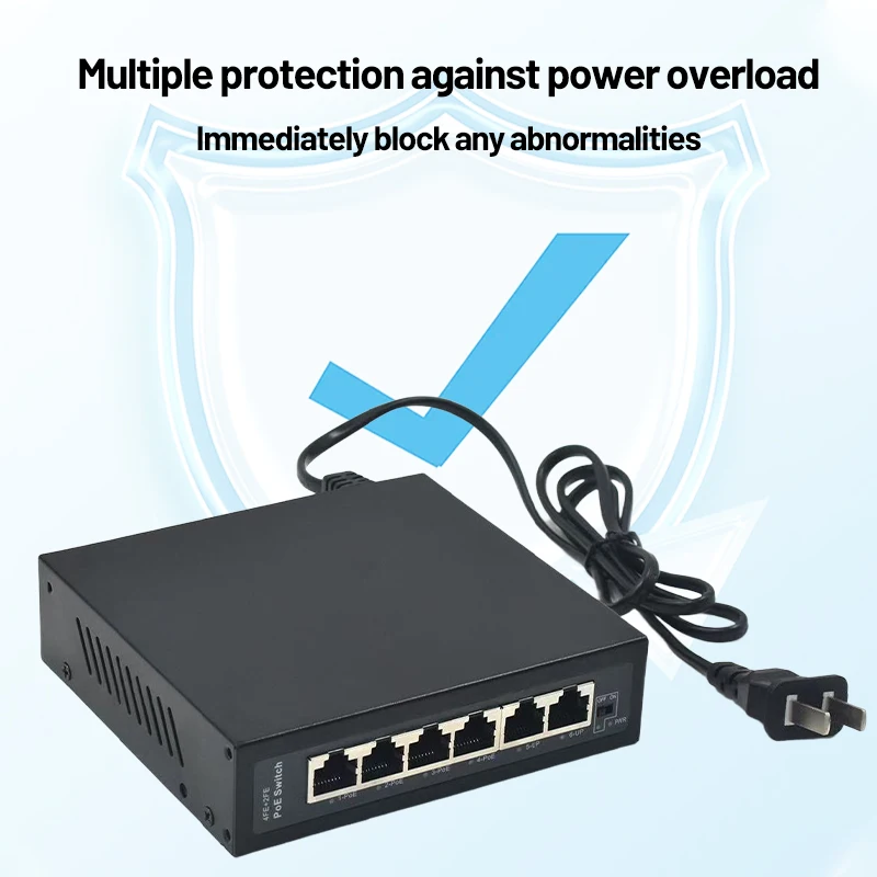 Kaysus 48V PoEスイッチ 100Mbps 6ポート 100M PoEスイッチ 4FE(PoE)+2FE アンマネージド プラグアンドプレイ 30W PoE AIネットワークスイッチ（CCTV用）