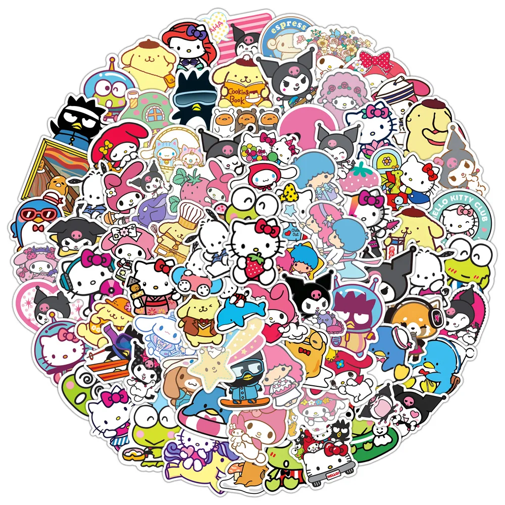 50/100pcs Sanrio Cartoon Hello Kitty My Melody Kuromi Stickers Notebook Laptop Skateboard Phone Case Sticker Decal for Kids Toy