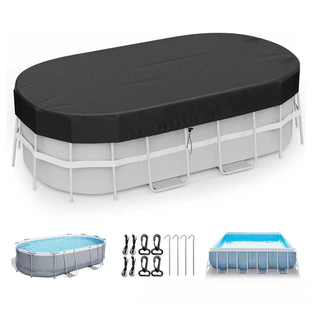 Cobertura de piscina acima do solo retangular com material resistente às intempéries e kit de estabilidade se encaixa em piscinas ovais tamanhos 7 10 pés a 10 16 pés