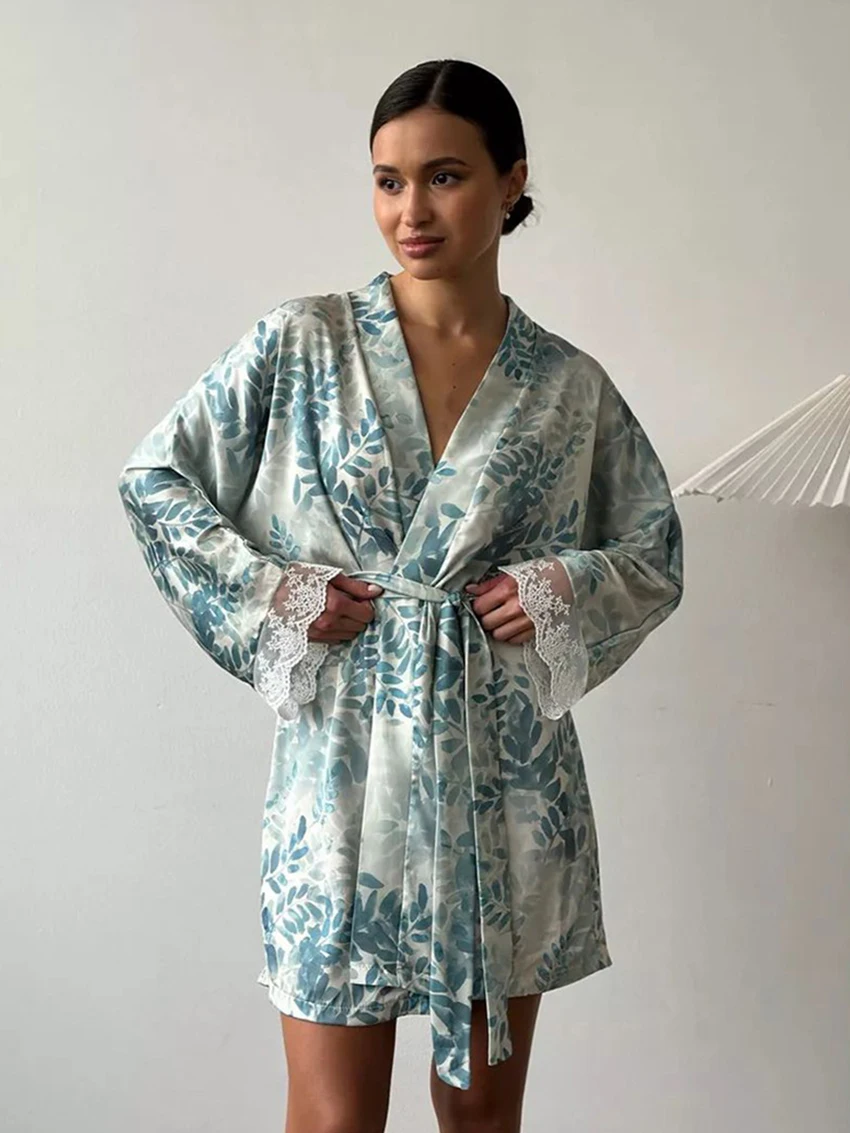 

Marthaqiqi кружевной принт женская ночная рубашка с v-образным вырезом пижамы с длинными рукавами ночные рубашки с v-образным вырезом мини-платье повседневная женская ночная рубашка