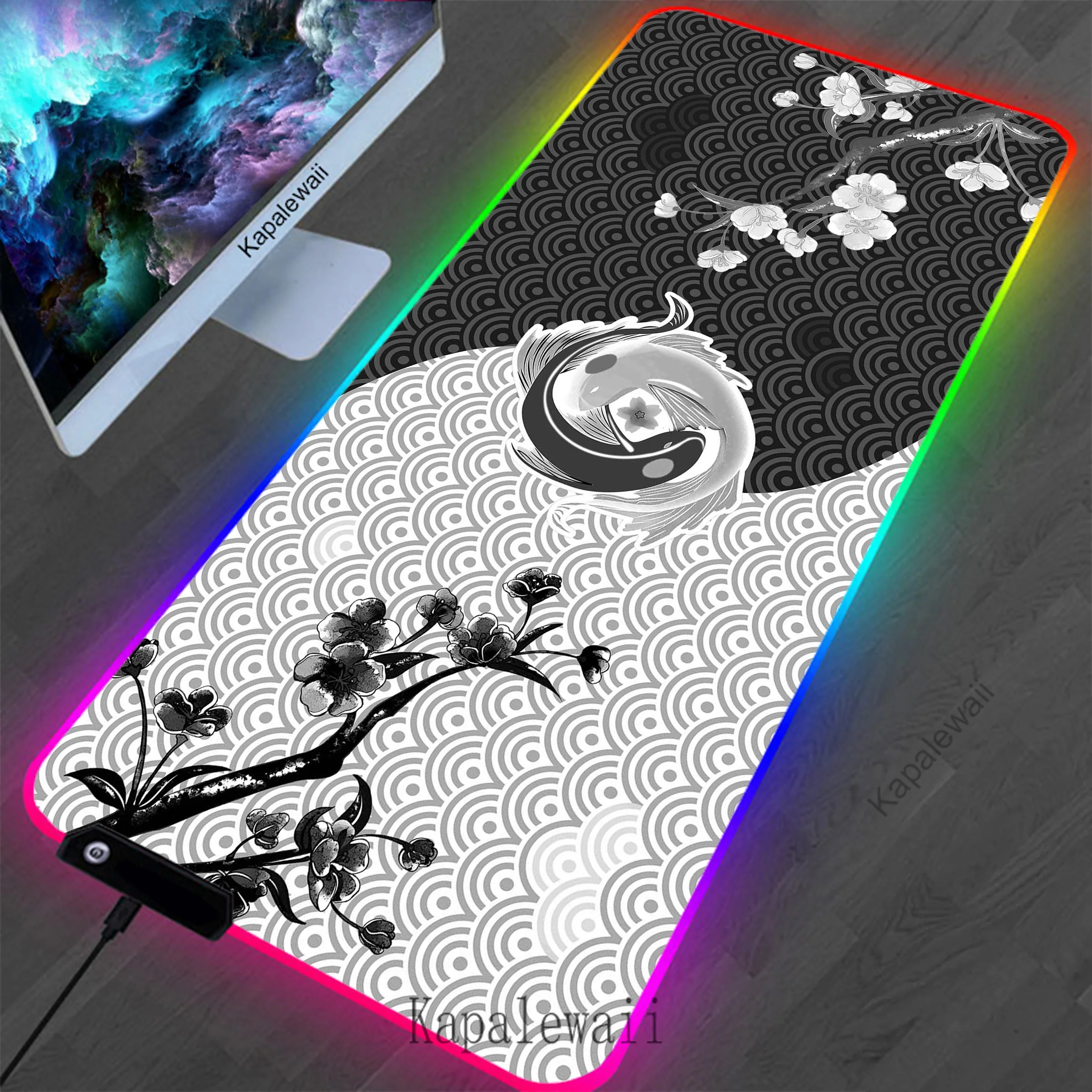 Japanese Koi RGB LED Keyboards Computer Peripherals Office XXL Anti-slip Mouse Pad 90x40 Gamer Desk Mechanical Keyboard Mousepad