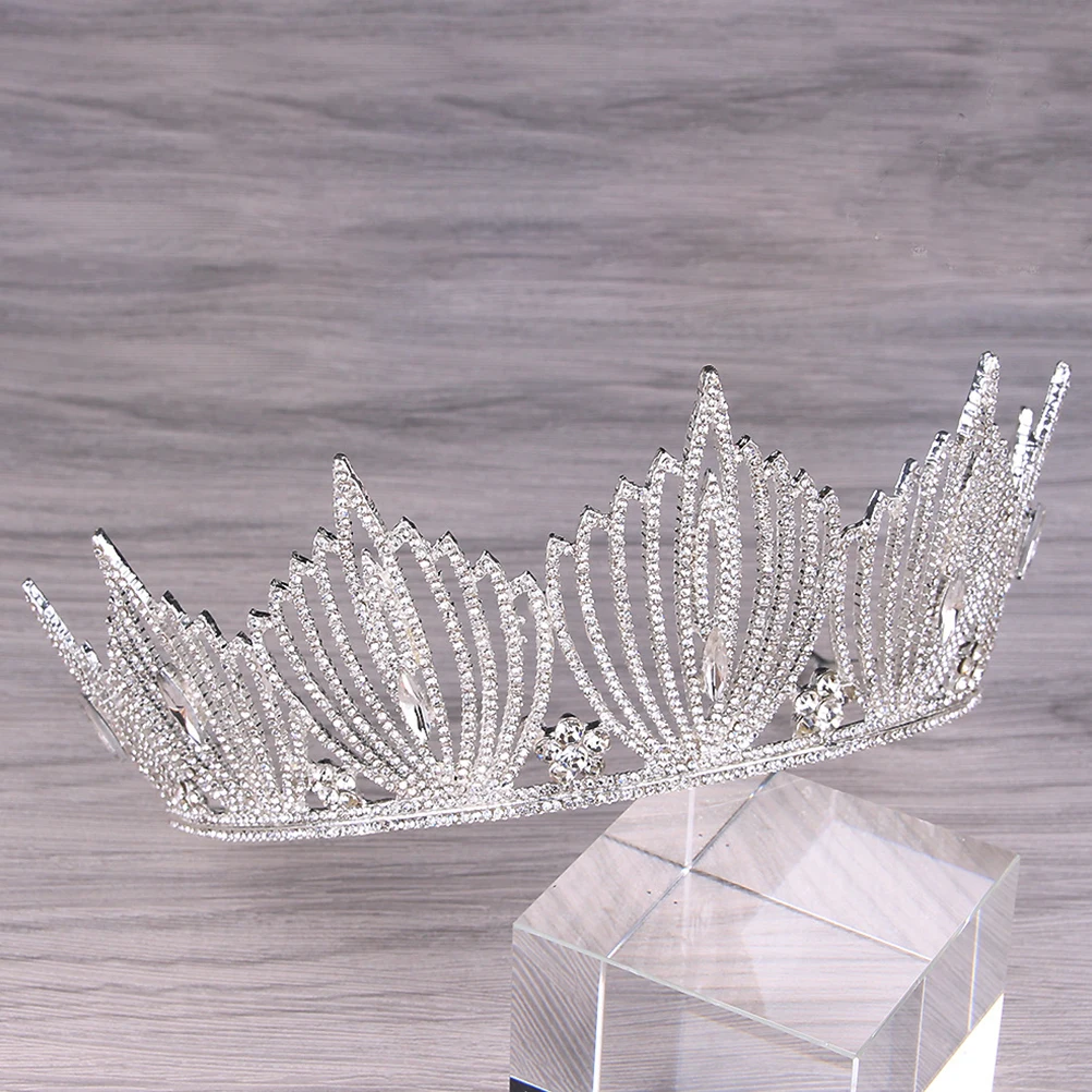 

1Pcs Rhinestone Crown Bride Hair Hoop Silver Base White Crystal Wedding Headdress Elegant Tiara for Engagement Party