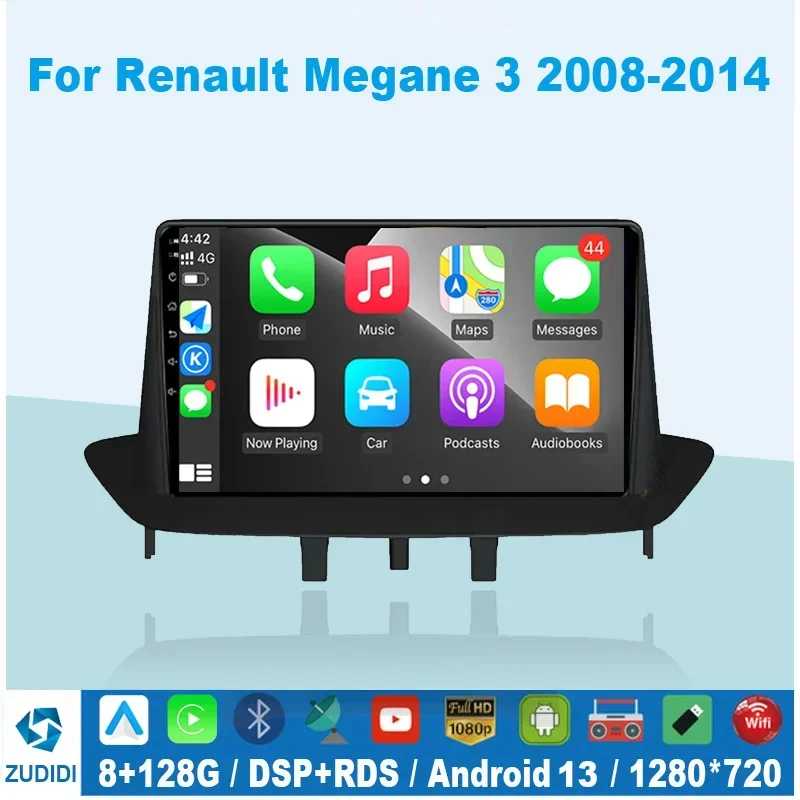 Android 13 Car Radio for Renault Megane 3 Fluence 2008-2014 Multimedia 2Din 4G WIFI GPS Navigation Carplay DVD Head Unit