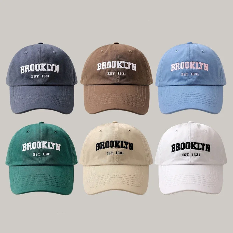 

Vintage Letter Embroidery Baseball Cap For Men Women Soft Top Duck Tongue Hat Street Wild Solid Color Adjustable Sun Visors