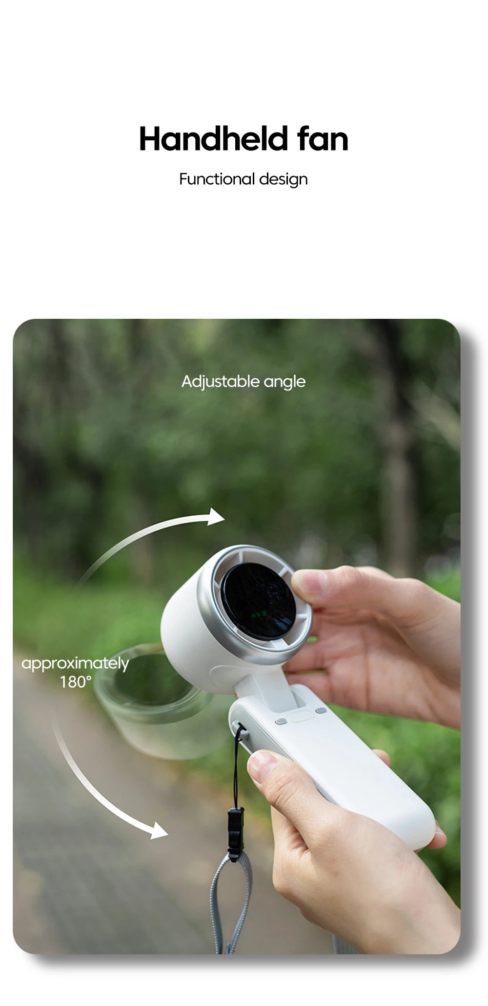 Tragbarer Mini-Handventilator, elektrisch, 5-Gang-verstellbar, 3600 mAh, wiederaufladbarer Akku für Reisen, Camping, USB-Aufladung, faltbarer Ventilator – Detail 2