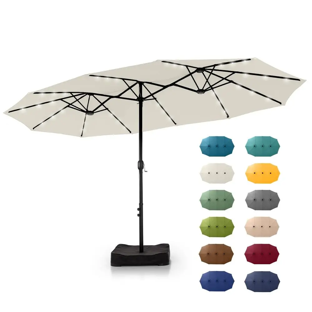

15 ft Large Outdoor Patio Umbrella with Solar Led Lights amp Base Included, DoubleSided Rectangular Table Umbrella with Stand,