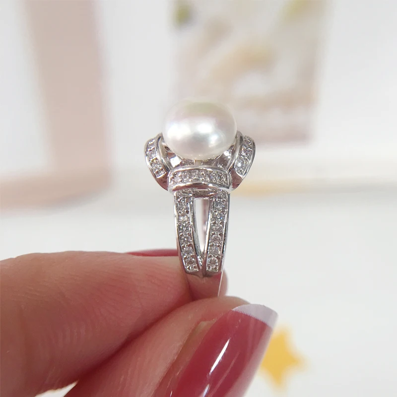 ZHBORUINI nonono Pearl Ring Plating 14K White Gold 100% Natural Freshwater Pearl Diamond Design Female Wedding Ring Jewelry Gift 4