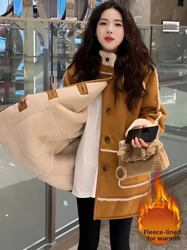 Ladies Thiened Lamb Fur Jaet with Hood And Large kets Casual Sle Loose Fit Warm Outerwear for Autumn Winter - Image 4