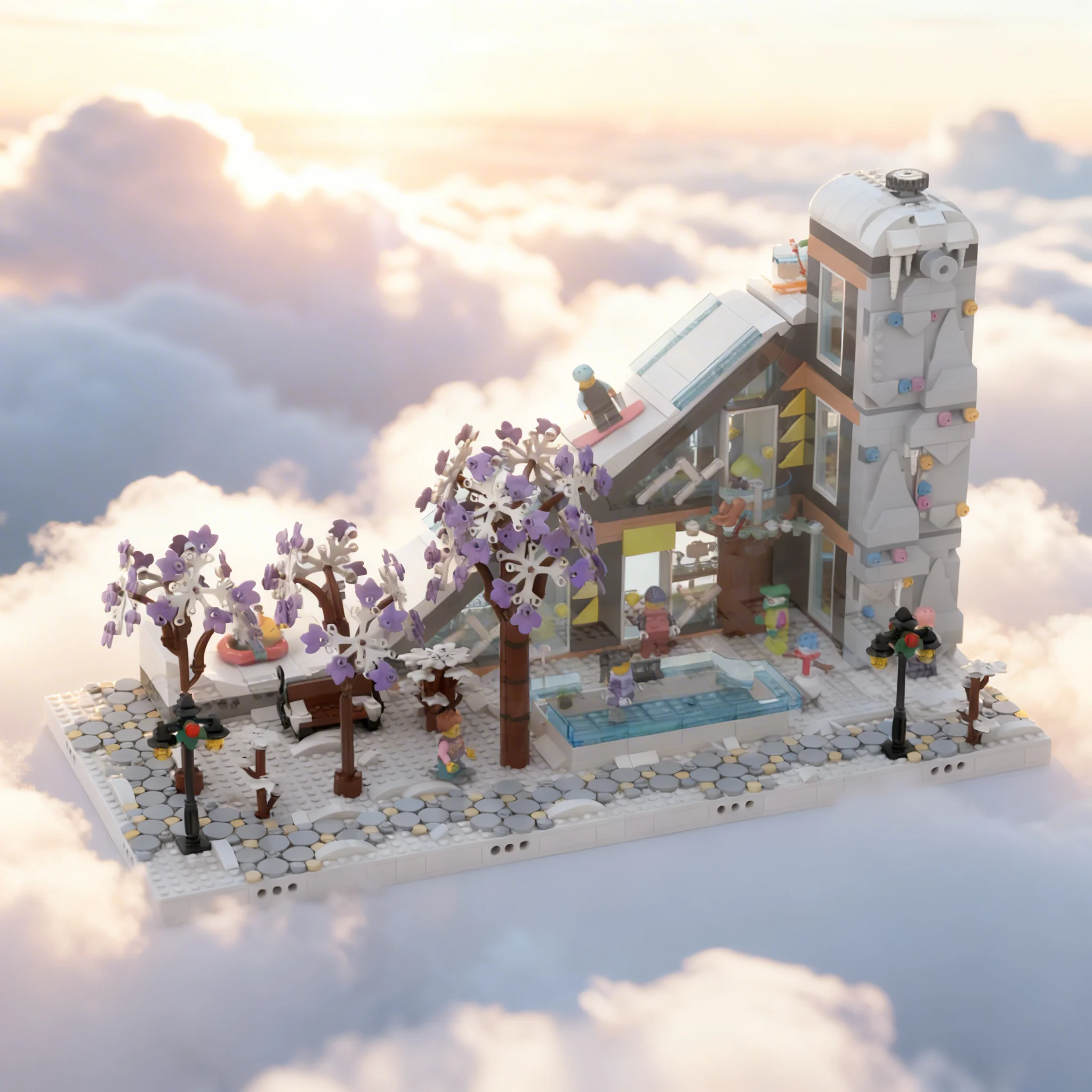 921pcs MOC Winter Village Display Ski Climbing Center City Architecture Street Scene Model Building Blocks Advanced Fan Toy Gift