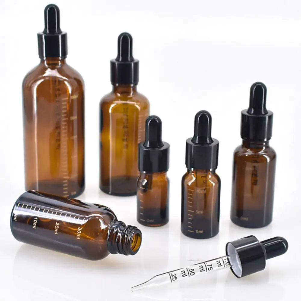 

5ml-100ml Dropper Bottles with Scale Essential Oil Bottle Amber Glass Cosmetic Containers Travel Refillable Bottles