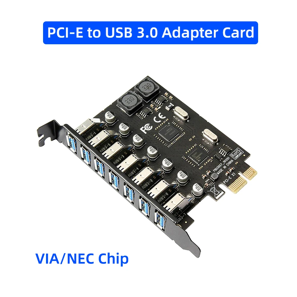 

PCIE to USB 3.0 Adapter Card 7 Port PCI-E Desktop Computer Expansion Card Super Speed Free External Power Supply VIA NEC Chip