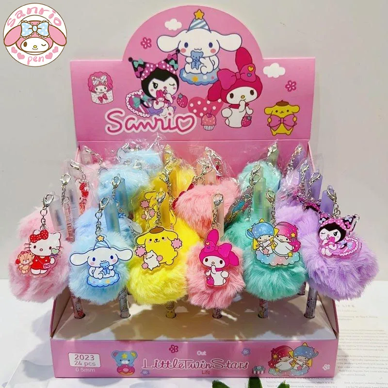 Imagem -02 - Sanrio-kuromi Melody Cartoon Plush Pingente Caneta Gel Estudantes Papelaria Bonito Escola Signature Pen Atacado 12 24 Pcs