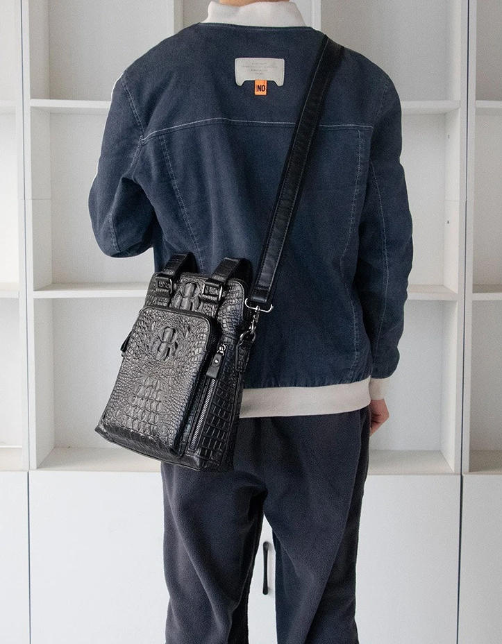 

Мужской кожаный портфель через плечо с принтом аллигатора, масляный воск, вертикальный, из натуральной кожи, деловой портфель на одно плечо для поездок на работу