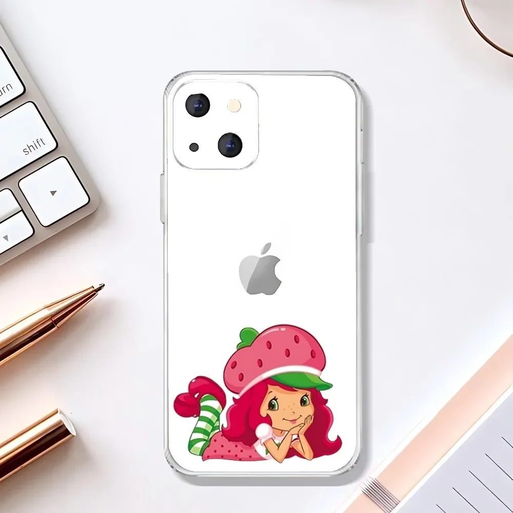 Cute V-Vintage-D-Strawberry-Shortcake Phone Case For Iphone 16 15 11 13 14 Pro Max 7 8 Plus X Xr Xs Max 12mini Transparent Cover