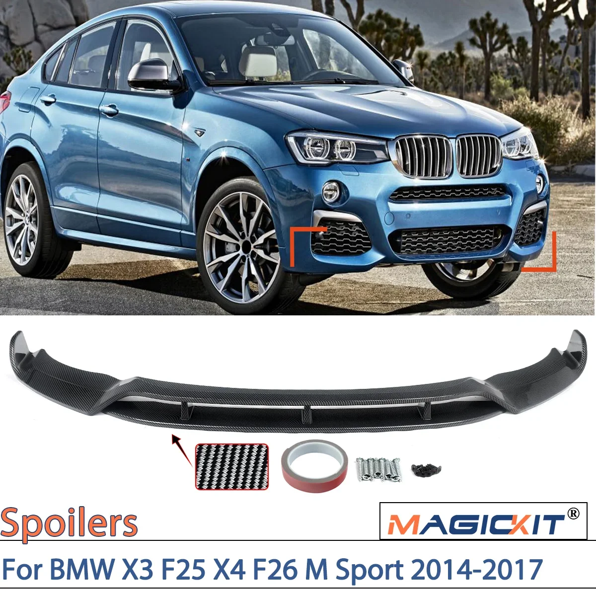 MAGICKIT Front Splitter Spoiler Lip For BMW X3 F25 X4 F26 M Performance Front Lip Spoiler 2014-2017 Carbon Fiber CAR Accessories