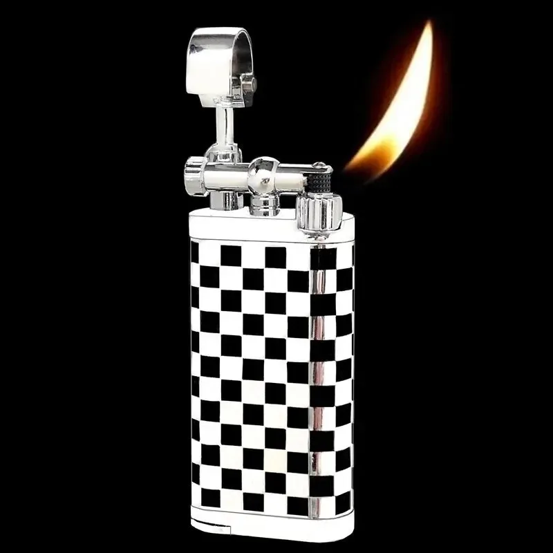 Genuine Spunk Grinding Wheel Pipe Butane Lighter with Pipe Personality Retro Metal Rocker Lighter Rolling Trays Gifts for Men