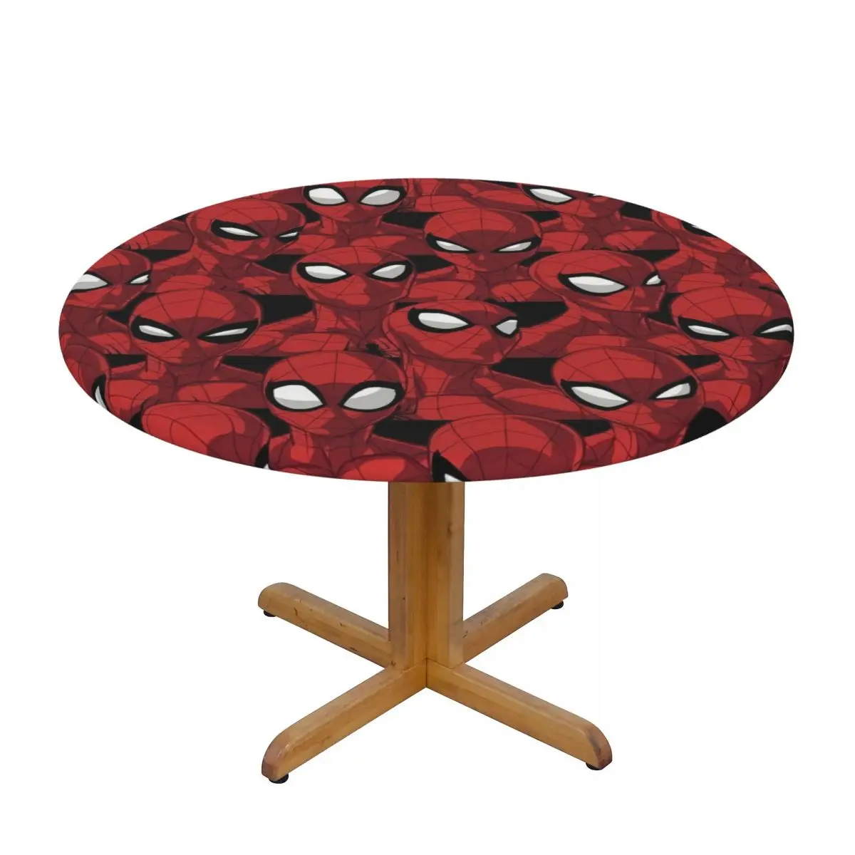 Round Waterproof Spider Man Cartoon Table Cover Elastic Fitted Comic Animated Table Cloth Backed Edge Tablecloth for Dining