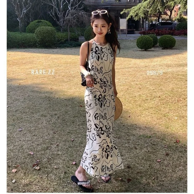 Vestidos sin mangas para mujer, fiesta, boda, primavera, todas las estaciones, algodón, transpirable, ajustable, corte en A, cuello redondo, plisado, Simple