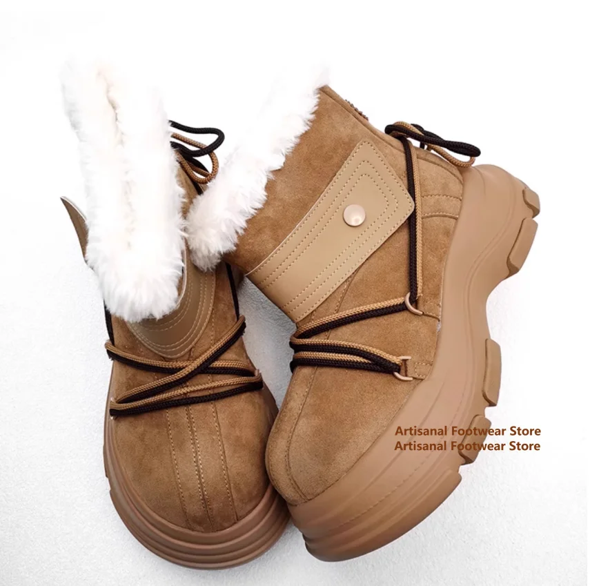 

Big Round Toe Snow Boots for Men Thick Soled Soft Soled Men's Boots High Top Height Increasing Men's Booties Designer Men Boots
