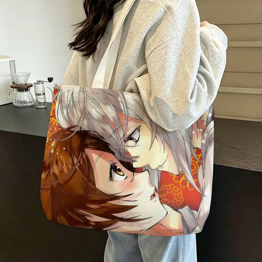 T-Tomoe N-Nanami K-Kamisama Kiss Large Capacity Cotton Polyester Zipper Tote Shoulder Bag