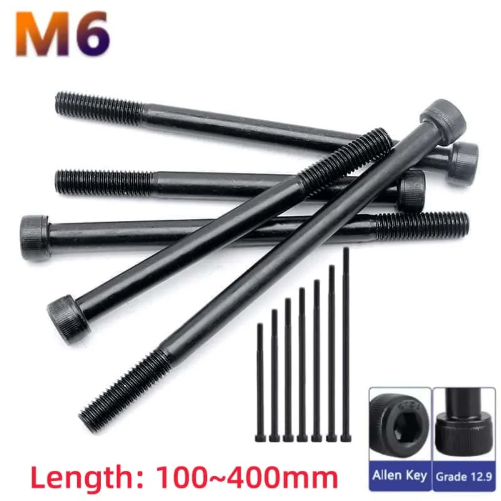 Grade 12.9 M6 Black Hex Socket Head Cap Screw Ultra Long 100 105 110 115-400mm Half Thread Carbon Steel Allen Bolt