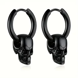 1 Pair Of black Skull Head And Hoops Luxury Earrings of Men's Earring For Jewellery 2024,men's stainless steel earring Women, Go