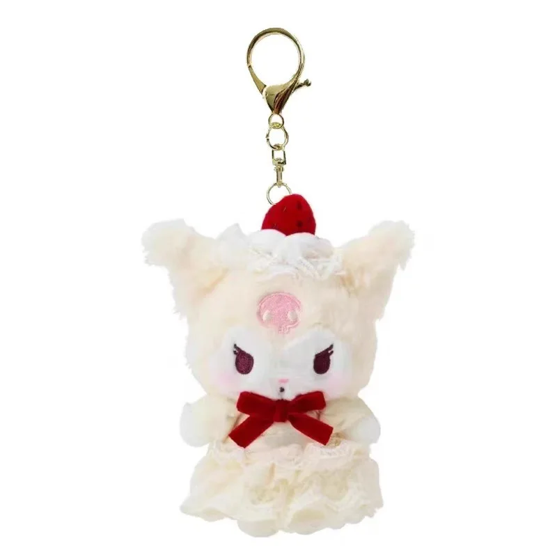 12CM Anime Hello Kitty My Melody Cinnamoroll Kuromi Dress Up Aardbei Taart Rok Serie Pluche Pop Sleutelhanger Kawaii Hanger